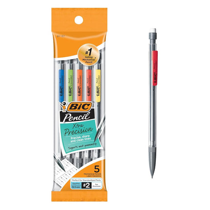BIC Xtra-Precision Mechanical Pencils with Erasers, Fine Point (0.5mm), 5-Count Pack Mechanical Drafting Pencil Set