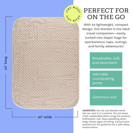Itzy Ritzy Baby Blanket � Soft Cotton Muslin Multi-Use Blanket - Can Be Used as a Tummy Time Mat, Nursing Cover, Stroller Shade & More � Measures 30" x 40", Machine Washable (Checkerboard)