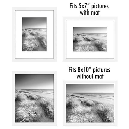 Americanflat 10x8 Photo Frames in White - Set of 2 - Use as 7x5 Photo Frames with Mount or 10x8 Picture Frames without Mount - Horizontal and Vertical Formats for Wall and Tabletop