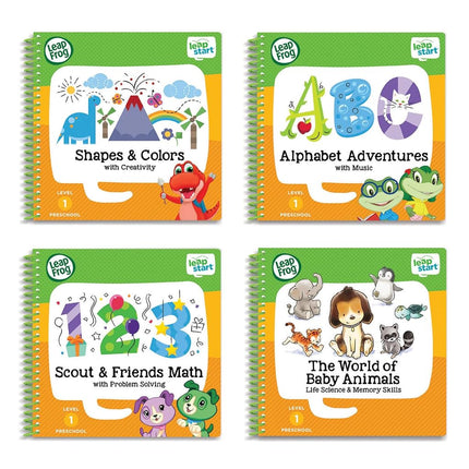 LeapFrog LeapStart Preschool 4-in-1 Activity Book Bundle with ABC, Shapes & Colors, Math, Animals