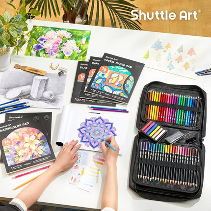 Shuttle Art Sketching and Drawing Pencils Set, 124 Pack Sketch Art Pencil Set with 4 Drawing Pads, Graphite Pencils in Zipper Case, Colouring Pencils for Artist Sketching, Art Set for Adults, Beginner