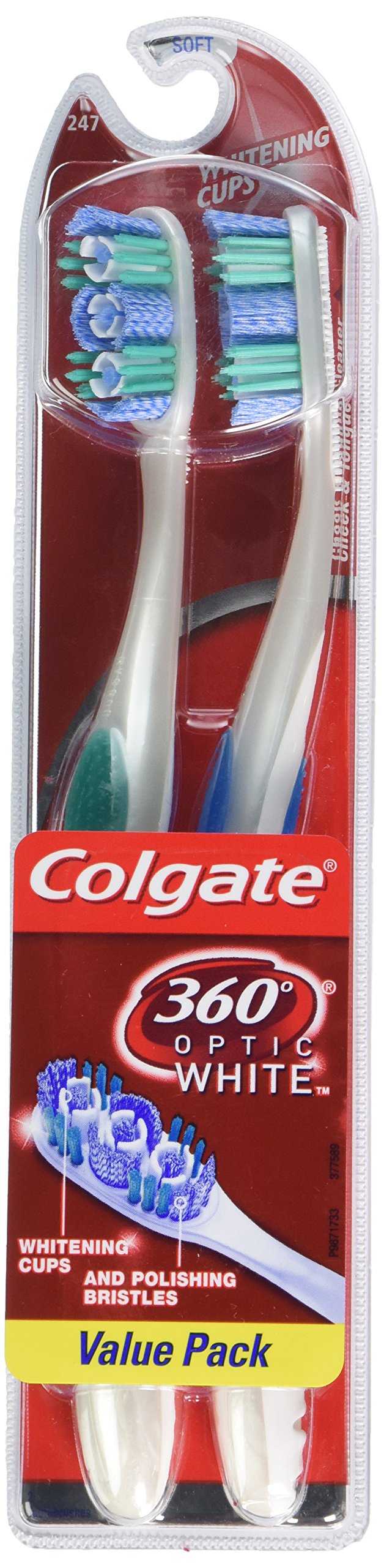 Brosse à dents blanchissante Colgate 360 Optic White Platinum, souple - Lot de 2