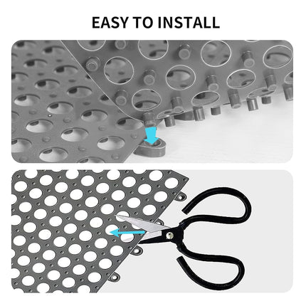 16 Pack 12" x 12" Interlocking Floor Tiles with Drain Holes, Soft PVC Non-Slip Shower Floor Mat Modular Interlocking Cushion Mat with Outdoor and Indoor Grey