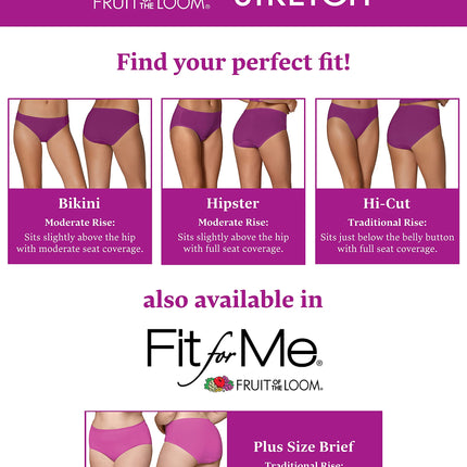 Fruit of the Loom Women's Underwear Cotton Stretch Panties (Regular & Plus Size) - Multi - Large