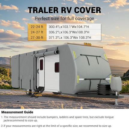 GarveeTech Travel Trailer RV Cover 27-30 FT, Upgraded 7 Layers Top Camper Cover, Heavy Duty Motorhome Covers Windproof Waterproof and Anti-UV Camping Travel Covers