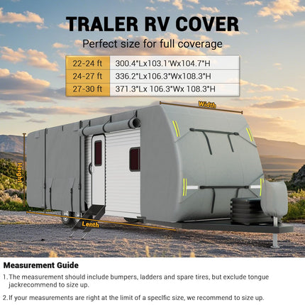 GarveeTech Travel Trailer RV Cover 27-30 FT, Upgraded 7 Layers Top Camper Cover, Heavy Duty Motorhome Covers Windproof Waterproof and Anti-UV Camping Travel Covers
