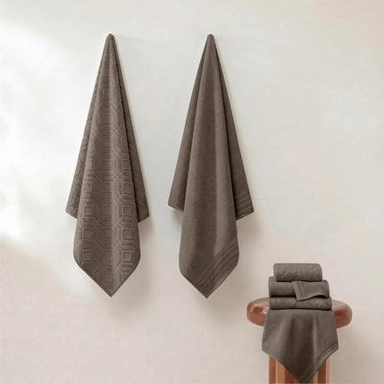 Modern Threads 6 Piece Set, 2 Bath Towels, 2 Hand Towels, 2 Washcloths Yarn Dyed Diamond Gate Jacquard Towel Set Taupe