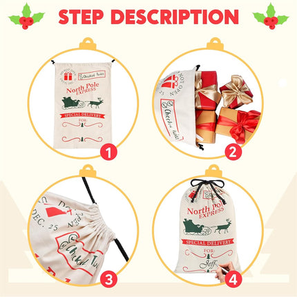 JOYIN 1PCS Christmas Drawstring Gift Bag Santa Burlap Sack 26" x 19" Cloth Pouch for Xmas Presents Package, Event Party Supplies, Christmas Party Favors, Green&White