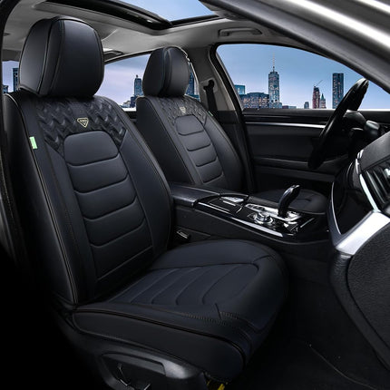 FLORICH Fundas de Asiento de Cuero, Delanteras 2 PIEZAS, Impermeables, Ajuste Universal para la Mayoría de Camionetas SUV (Negro)
