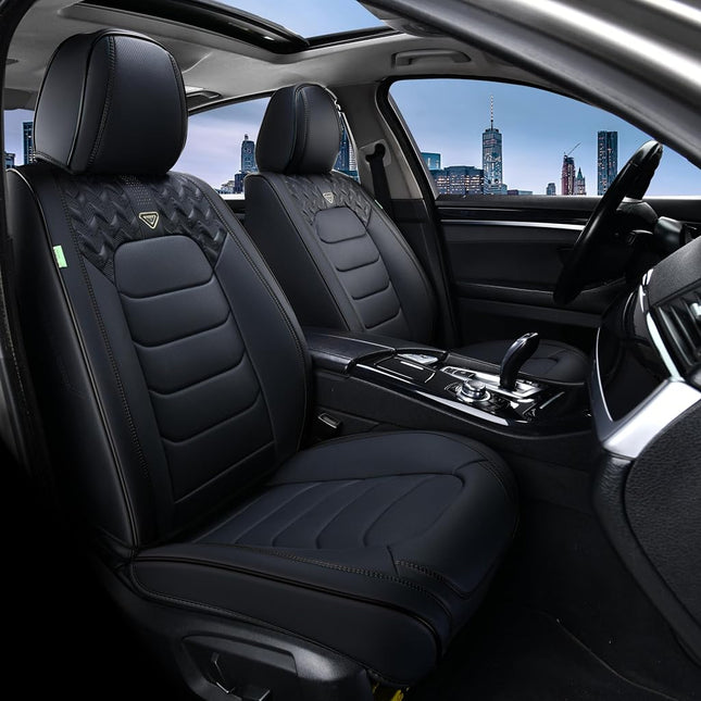 FLORICH Seat Covers Full Set,Leather Seat Covers, Front and Rear Seat Cover 5 Seats, Waterproof Car Seat Cushion Protector Accessories for Sedan SUV Pick-up Truck(Black, Full Set)
