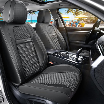 Coverado Leather Front Seat Covers, 2-Pack Universal Waterproof Breathable Leather Woven Leatherette Seat Cushions, Auto Car Seats Protectors, Fit for Most Vehicles-Blackpure