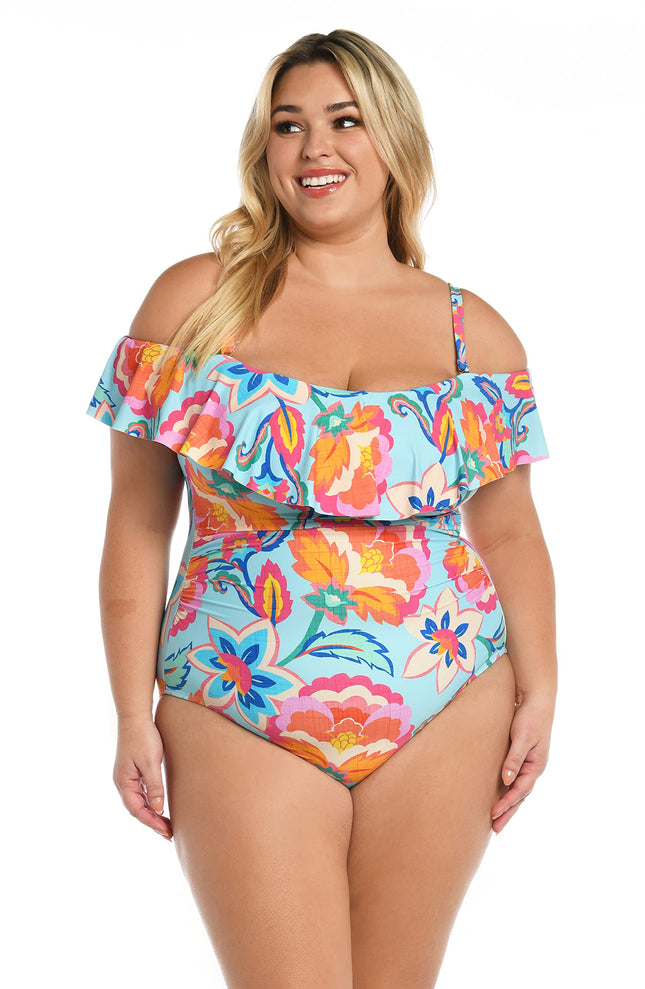 La Blanca Women's Off Shoulder Ruffle One Piece Sw