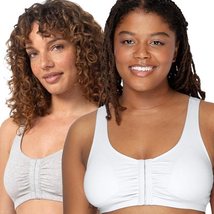 Fruit of the Loom Women's Front Closure Cotton Bra, Blue Gem Heather/White/Grey, 48