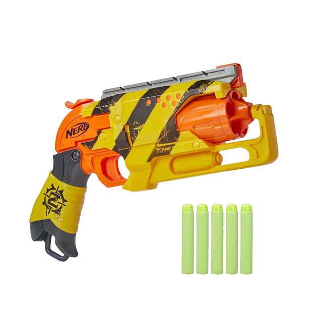 NERF Zombie Strike Hammershot Blaster, Pull-Back Hammer-Blasting Action, 5 Official Zombie Strike Darts, Stripes Color Scheme
