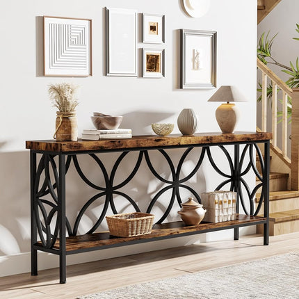 Tribesigns Hallway Console Table, 180 cm Long Sofa Table Behind Couch, Entry Console Table with Storage for Entryway, Living Room, Foyer, Unique Design, Rustic Brown