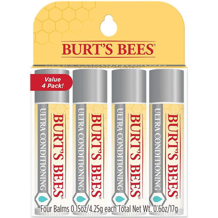 Burt's Bees Lip Balm Easter Basket Stuffers, Moisturising Lip Care, 100% Natural, Ultra Conditioning with Shea, Cocoa & Kokum Butter (Pack of 4)