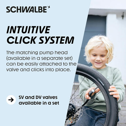 Schwalbe Clik Valve Conversion Set – Bicycle Valve Innovation for Inflating Tyres – Retrofit Kit for Presta/SV Valves