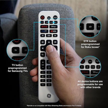 GE Rechargeable tv Remote and Control, Universal Remote for Samsung, Apple, Sony, Roku, LG Smart TVs, 4-Device, 80984