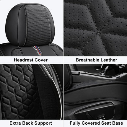 Juego de fundas y cojines de piel sintética ejecutiva Tapha, transpirables y resistentes al agua, ajuste universal para coche, SUV y camión (asientos delanteros y traseros, negro) (TAP-01-B1)
