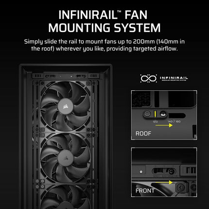 CORSAIR FRAME 5000D RS Modular High Airflow Mid-Tower PC Case – 4x Pre-Installed RS Fans, InfiniRail™ Fan Mounting System, GPU Anti-Sag, ASUS BTF, MSI Project Zero, Gigabyte Project Stealth – Black