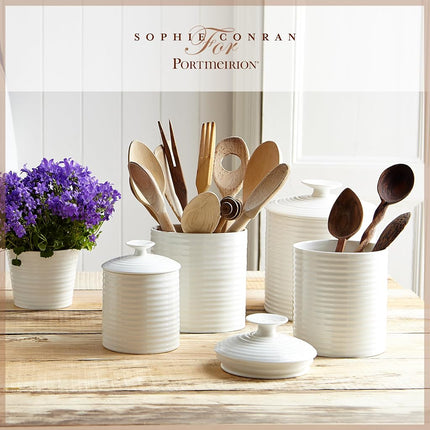 Portmeirion x Sophie Conran White Porcelain Storage Jar with Lid, Stylish and Durable Canister for Kitchen Essentials, 18cm tall, 1110ml Volume