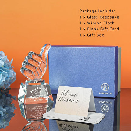 LONGWIN Best Teacher Appreciation Gifts for Women Men, Teacher Christmas Birthday Retirement Thank You Gifts Crystal Awards with Thumbs Up, Unique Present