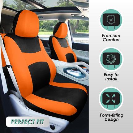 FH Group Automotive Seat Covers Orange Universal Fit Bucket and Bench Cover fits most Cars, SUVs, and Trucks (Full Set Airbag Compatible with Split Bench) FB030ORANGE115