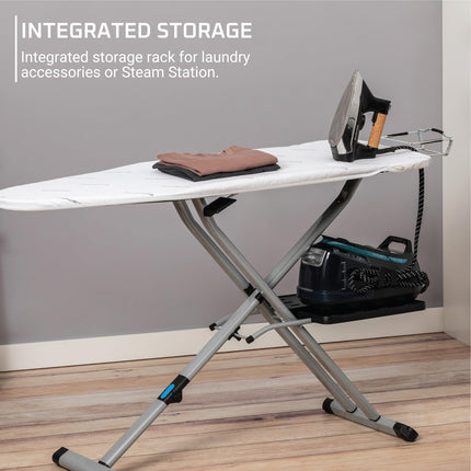 Rowenta IB9100 Pro Compact Professional Space Saving Folding Ironing Board 4-Leg with Hanger Racks and Cotton Cover, 18 54-Inch, Beige, Metal, 18" x 54"