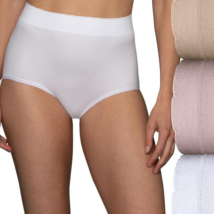 Vanity Fair Women's Seamless Underwear, Light Smoothing, No Pinch No Show, Brief - 3 Pack - Quartz/White/Neutral, 6