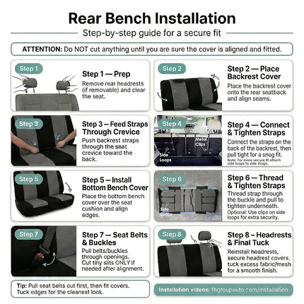 FH Group Housse de siège de voiture complète en tissu plat Trois rangées 7 places - Ajustement universel pour voitures, camions et SUV Gris