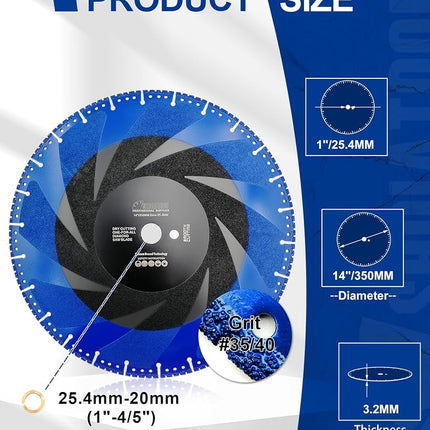 SHDIATOOL Rescue Demolition Diamond Blades for All-Cut 14"/350mm Metal Marble Aluminum Pipe Iron Hard Plastic PVC Cut-Off Wheel