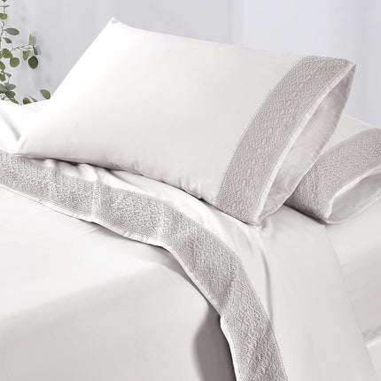 Modern Threads Pacific Coast Textiles 3 PIECE CROCHET LACE MICROFIBER SHEET SET WHITE TWIN, Microfibre
