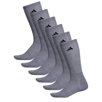 adidas Men's Athletic Cushioned Crew Socks with Arch Compression for a Secure fit (6-Pair), Heather Grey/Black, Medium