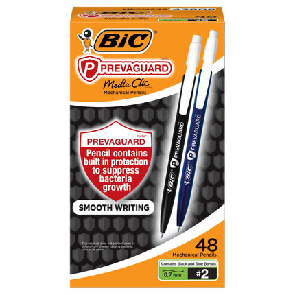 Lápiz mecánico BIC PrevaGuard Media Clic del n.º 2, punta mediana (0.7 mm), 48 unidades, escritura suave, contiene protección integrada en el lápiz