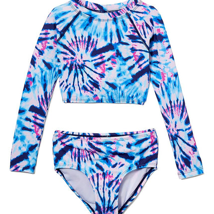 Kanu Surf - Conjunto de natación de dos piezas con protección solar UPF 50 y manga larga para niña, modelo Camille Crop Denim, talla 14-16