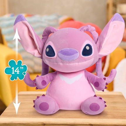 Disney Stitch Comfort Weighted Plush Angel, Officially Licensed, 14-inch Stuffed Animal, Super Soft Snuggly Stretchy Fabric, Alien, Pink, Kids Toys for Ages 3 Up by Just Play