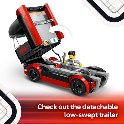 LEGO City F1 Truck with RB20 & AMR24 F1 Cars, Kids Toy for 8+ Year Old Boys & Girls, Formula 1 Toy with Aston Martin and Red Bull Racing Car, Construction Kit with Transporter and 5 Minifigures 60445