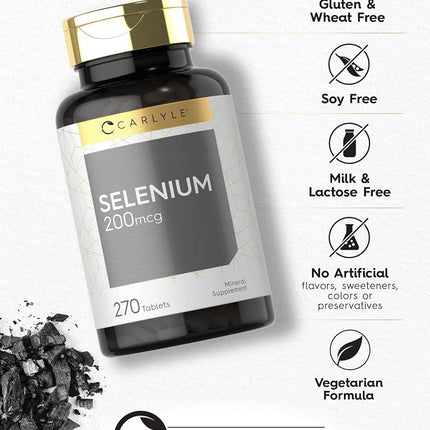 Selenium 200mcg | 270 Tablets | Vegetarian, Non-GMO & Gluten Free Supplement | by Carlyle