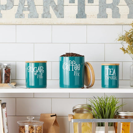 DII Kitchen Accessories Retro Collection Ceramics, Canister Set, Teal, 3 Piece