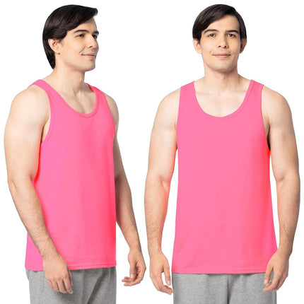 Fruit of the Loom Men's Eversoft Cotton Sleeveless T Shirts, Breathable & Moisture Wicking with Odor Control, Sizes S-4x Undershirt, Tank-2 Pack-Neon Pink, Medium (Pack of 2)