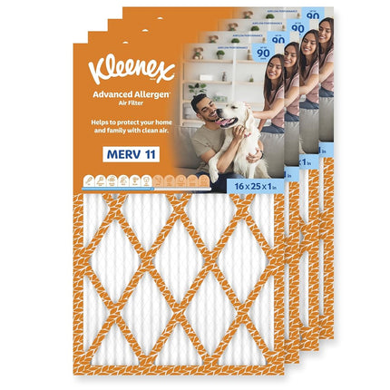 Kleenex Advanced Allergen Air Filter 16x25x1 Inches - 11 MERV RATING (4-Pack)
