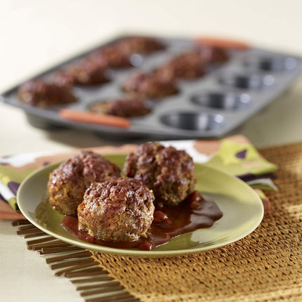 Molde antiadherente Rachael Ray Oven Lovin' para 12 magdalenas y cupcakes, naranja