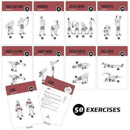 Cartes d'Exercices Kettlebell NewMe Fitness Entraînements à Domicile Musculation HIIT Construire du Muscle Guide Complet Fitness Routines Culturisme Apprendre les Mouvements KB Personnel Cartes 3,5"x5" Brûler les Graisses