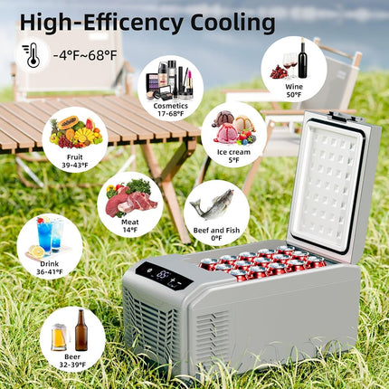 Antarctic Star - 12V Car Refrigerator, 15.79QT 15L Mini Refrigerator, Electric Cooler, Smart Control Panel, 12V DC and 100V AC LED for