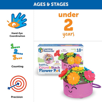 Learning Resources Poppy the Count & Stack Flower Pot, Ages 18+ Months, Fine Motor Skills, Counting and Stacking, Preschool Learning Toy for Toddlers