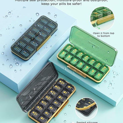 Acedada Pill Organizer 2 Times a Day, 7 Day Am Pm Pill Box - Weekly Pill Organizer with Separate Container, Portable Daily Medicine Planner Dispenser Case for Vitamin, Fish Oils, Supplements, Green
