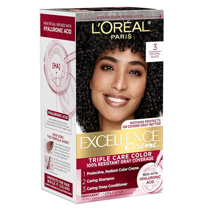 L'Oréal Paris Excellence Créme Permanent Hair Color, 3 Natural Black