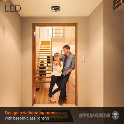 Sylvania 60063 Wellesly Seed Drum Light Vintage Fixture, LED, Flush Mount, Dimmable Bulb Included, Antique Black