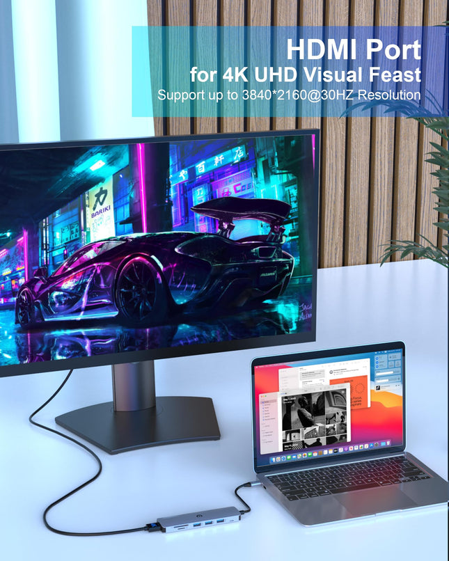 SUTOUG 6-in-1 USB C Hub Docking Station Computer Dock with 4K HDMI Adapter, SDTF Card Reader, USB 3.02.0 Ports, Dual Monitor Type C Multiport Adapter for MacBook Pro Air, Surface Pro, iPad Pro