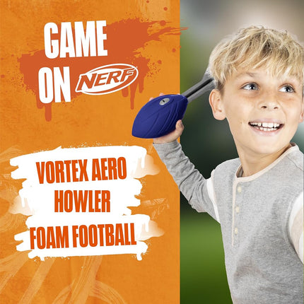 Nerf Vortex Aero Howler Foam Ball – Classic Long-Distance Football - Flight-Optimizing Tail - Hand Grip – Indoor and Outdoor Fun (Blue)